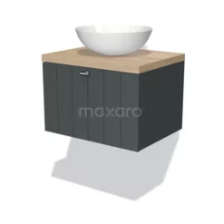 Modulo Plato Badkamermeubel Voor Waskom | 60 Cm Donkergrijs Lamel Front Lichtbruin Eiken Blad 1 Lade