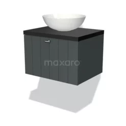 Modulo Plato Badkamermeubel Voor Waskom | 60 Cm Donkergrijs Lamel Front Mat Zwart Blad 1 Lade