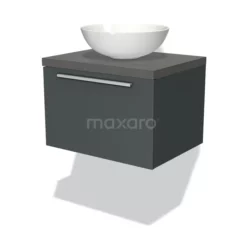 Modulo Plato Badkamermeubel Voor Waskom | 60 Cm Donkergrijs Vlak Front Donkergrijs Beton Blad 1 Lade