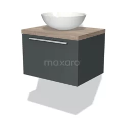 Modulo Plato Badkamermeubel Voor Waskom | 60 Cm Donkergrijs Vlak Front Eiken Blad 1 Lade