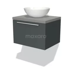 Modulo Plato Badkamermeubel Voor Waskom | 60 Cm Donkergrijs Vlak Front Lichtgrijs Beton Blad 1 Lade