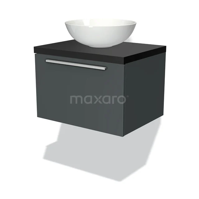 Modulo Plato Badkamermeubel Voor Waskom | 60 Cm Donkergrijs Vlak Front Mat Zwart Blad 1 Lade 1 Modulo Plato Badkamermeubel Voor Waskom | 60 Cm Donkergrijs Vlak Front Mat Zwart Blad 1 Lade