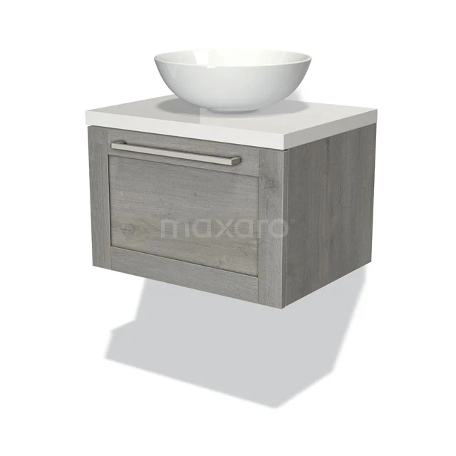 Modulo Plato Badkamermeubel Voor Waskom | 60 Cm Grijs Eiken Kader Front Hoogglans Wit Blad 1 Lade 1 Modulo Plato Badkamermeubel Voor Waskom | 60 Cm Grijs Eiken Kader Front Hoogglans Wit Blad 1 Lade