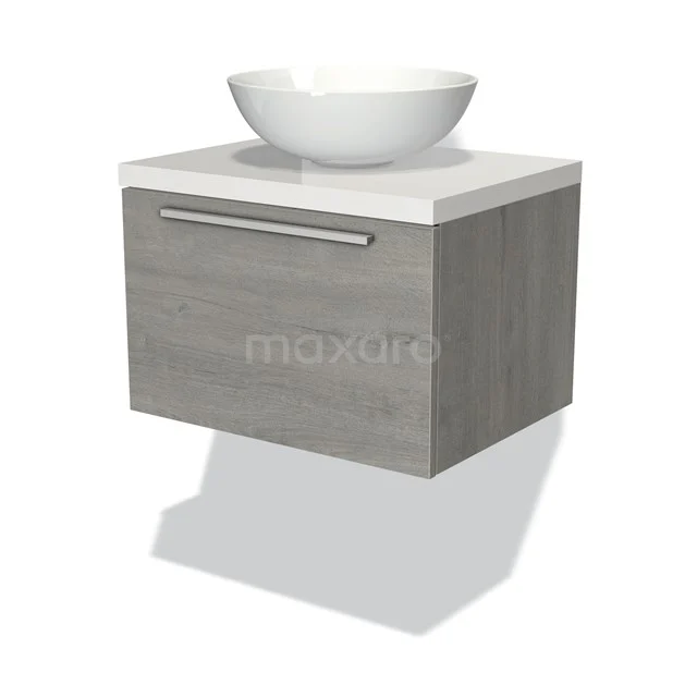 Modulo Plato Badkamermeubel Voor Waskom | 60 Cm Grijs Eiken Vlak Front Hoogglans Wit Blad 1 Lade 1 Modulo Plato Badkamermeubel Voor Waskom | 60 Cm Grijs Eiken Vlak Front Hoogglans Wit Blad 1 Lade