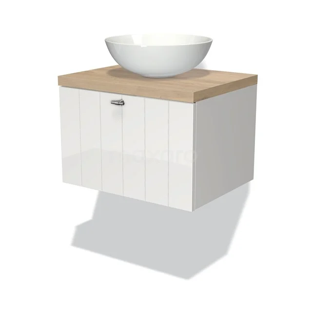 Modulo Plato Badkamermeubel Voor Waskom | 60 Cm Hoogglans Wit Lamel Front Lichtbruin Eiken Blad 1 Lade 1 Modulo Plato Badkamermeubel Voor Waskom | 60 Cm Hoogglans Wit Lamel Front Lichtbruin Eiken Blad 1 Lade