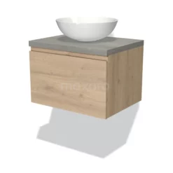 Modulo Plato Badkamermeubel Voor Waskom | 60 Cm Lichtbruin Eiken Greeploos Front Grijs Eiken Blad 1 Lade