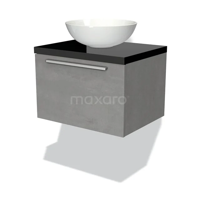 Modulo Plato Badkamermeubel Voor Waskom | 60 Cm Lichtgrijs Beton Vlak Front Hoogglans Zwart Blad 1 Lade 1 Modulo Plato Badkamermeubel Voor Waskom | 60 Cm Lichtgrijs Beton Vlak Front Hoogglans Zwart Blad 1 Lade