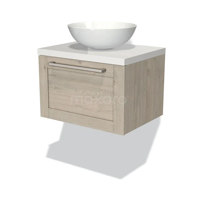 Modulo Plato Badkamermeubel Voor Waskom | 60 Cm Lichtgrijs Eiken Kader Front Hoogglans Wit Blad 1 Lade 1 Modulo Plato Badkamermeubel Voor Waskom | 60 Cm Lichtgrijs Eiken Kader Front Hoogglans Wit Blad 1 Lade