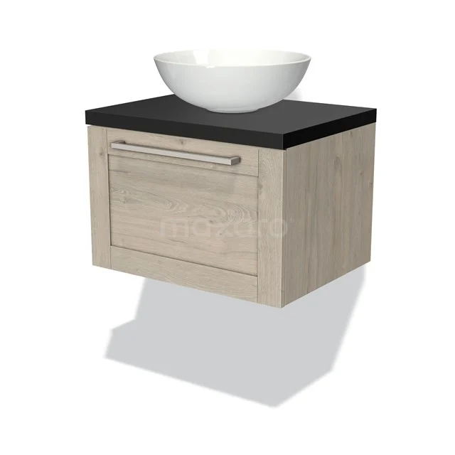 Modulo Plato Badkamermeubel Voor Waskom | 60 Cm Lichtgrijs Eiken Kader Front Mat Zwart Blad 1 Lade 1 Modulo Plato Badkamermeubel Voor Waskom | 60 Cm Lichtgrijs Eiken Kader Front Mat Zwart Blad 1 Lade