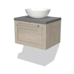 Modulo Plato Badkamermeubel Voor Waskom | 60 Cm Lichtgrijs Eiken Kader Front Middengrijs Blad 1 Lade