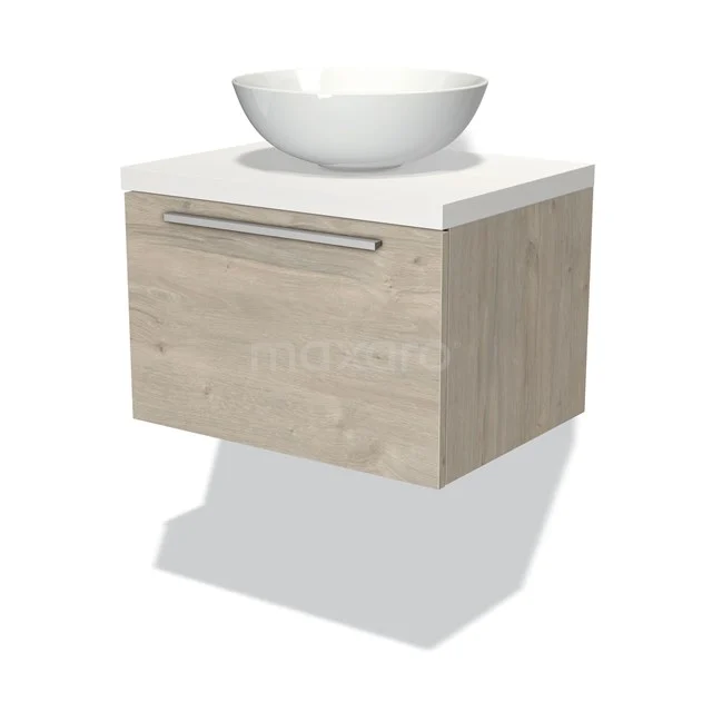 Modulo Plato Badkamermeubel Voor Waskom | 60 Cm Lichtgrijs Eiken Vlak Front Mat Wit Blad 1 Lade 1 Modulo Plato Badkamermeubel Voor Waskom | 60 Cm Lichtgrijs Eiken Vlak Front Mat Wit Blad 1 Lade