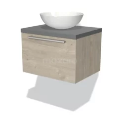 Modulo Plato Badkamermeubel Voor Waskom | 60 Cm Lichtgrijs Eiken Vlak Front Middengrijs Blad 1 Lade