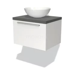 Modulo Plato Badkamermeubel Voor Waskom | 60 Cm Mat Wit Vlak Front Donkergrijs Beton Blad 1 Lade