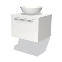 Modulo Plato Badkamermeubel Voor Waskom | 60 Cm Mat Wit Vlak Front Mat Wit Blad 1 Lade