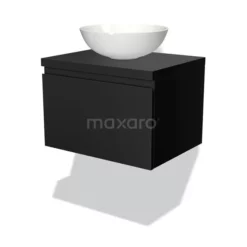 Modulo Plato Badkamermeubel Voor Waskom | 60 Cm Mat Zwart Greeploos Front Mat Zwart Blad 1 Lade