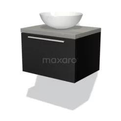 Modulo Plato Badkamermeubel Voor Waskom | 60 Cm Mat Zwart Vlak Front Grijs Eiken Blad 1 Lade