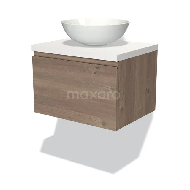 Modulo Plato Badkamermeubel Voor Waskom | 60 Cm Middenbruin Eiken Greeploos Front Mat Wit Blad 1 Lade 1 Modulo Plato Badkamermeubel Voor Waskom | 60 Cm Middenbruin Eiken Greeploos Front Mat Wit Blad 1 Lade