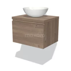 Modulo Plato Badkamermeubel Voor Waskom | 60 Cm Middenbruin Eiken Greeploos Front Middenbruin Eiken Blad 1 Lade