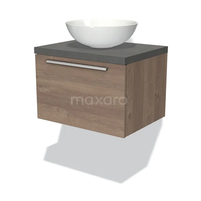 Modulo Plato Badkamermeubel Voor Waskom | 60 Cm Middenbruin Eiken Vlak Front Donkergrijs Beton Blad 1 Lade 1 Modulo Plato Badkamermeubel Voor Waskom | 60 Cm Middenbruin Eiken Vlak Front Donkergrijs Beton Blad 1 Lade