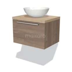 Modulo Plato Badkamermeubel Voor Waskom | 60 Cm Middenbruin Eiken Vlak Front Lichtbruin Eiken Blad 1 Lade