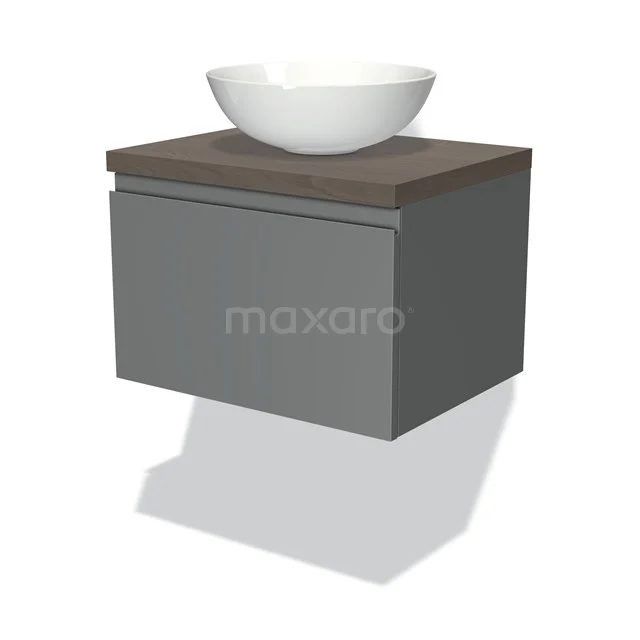Modulo Plato Badkamermeubel Voor Waskom | 60 Cm Middengrijs Greeploos Front Donkerbruin Eiken Blad 1 Lade 1 Modulo Plato Badkamermeubel Voor Waskom | 60 Cm Middengrijs Greeploos Front Donkerbruin Eiken Blad 1 Lade