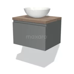 Modulo Plato Badkamermeubel Voor Waskom | 60 Cm Middengrijs Greeploos Front Middenbruin Eiken Blad 1 Lade