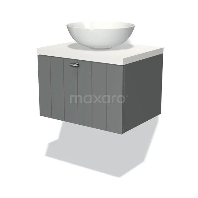 Modulo Plato Badkamermeubel Voor Waskom | 60 Cm Middengrijs Lamel Front Mat Wit Blad 1 Lade 1 Modulo Plato Badkamermeubel Voor Waskom | 60 Cm Middengrijs Lamel Front Mat Wit Blad 1 Lade