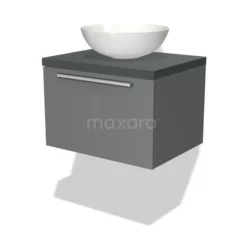 Modulo Plato Badkamermeubel Voor Waskom | 60 Cm Middengrijs Vlak Front Donkergrijs Blad 1 Lade