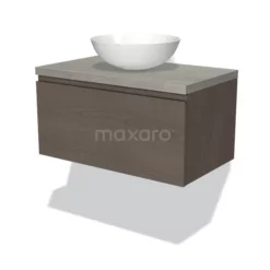 Modulo Plato Badkamermeubel Voor Waskom | 80 Cm Donkerbruin Eiken Greeploos Front Grijs Eiken Blad 1 Lade