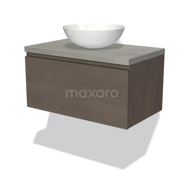 Modulo Plato Badkamermeubel Voor Waskom | 80 Cm Donkerbruin Eiken Greeploos Front Grijs Eiken Blad 1 Lade 1 Modulo Plato Badkamermeubel Voor Waskom | 80 Cm Donkerbruin Eiken Greeploos Front Grijs Eiken Blad 1 Lade