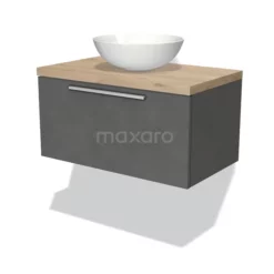 Modulo Plato Badkamermeubel Voor Waskom | 80 Cm Donkergrijs Beton Vlak Front Lichtbruin Eiken Blad 1 Lade
