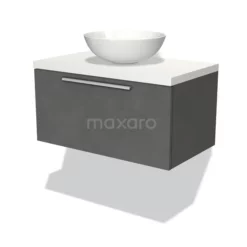 Modulo Plato Badkamermeubel Voor Waskom | 80 Cm Donkergrijs Beton Vlak Front Mat Wit Blad 1 Lade