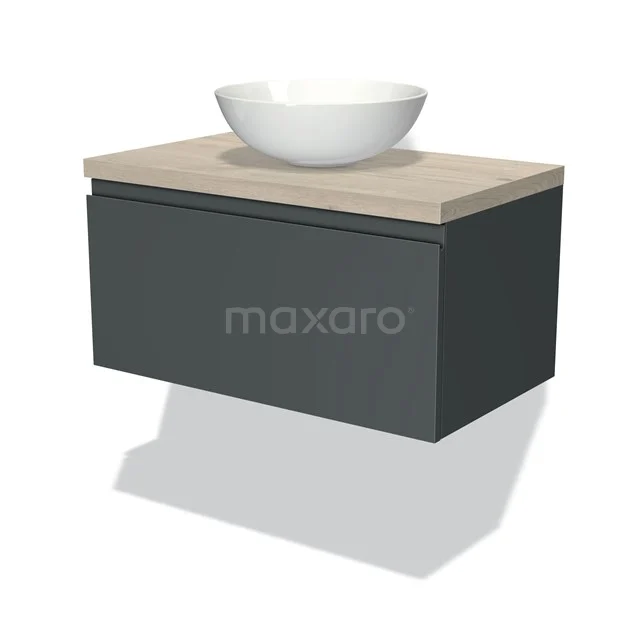 Modulo Plato Badkamermeubel Voor Waskom | 80 Cm Donkergrijs Greeploos Front Lichtgrijs Eiken Blad 1 Lade 1 Modulo Plato Badkamermeubel Voor Waskom | 80 Cm Donkergrijs Greeploos Front Lichtgrijs Eiken Blad 1 Lade