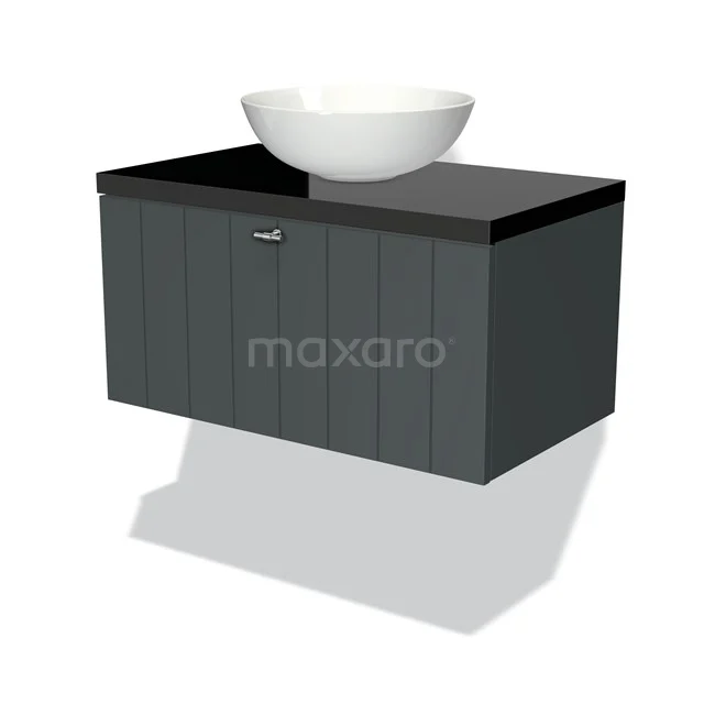 Modulo Plato Badkamermeubel Voor Waskom | 80 Cm Donkergrijs Lamel Front Hoogglans Zwart Blad 1 Lade 1 Modulo Plato Badkamermeubel Voor Waskom | 80 Cm Donkergrijs Lamel Front Hoogglans Zwart Blad 1 Lade