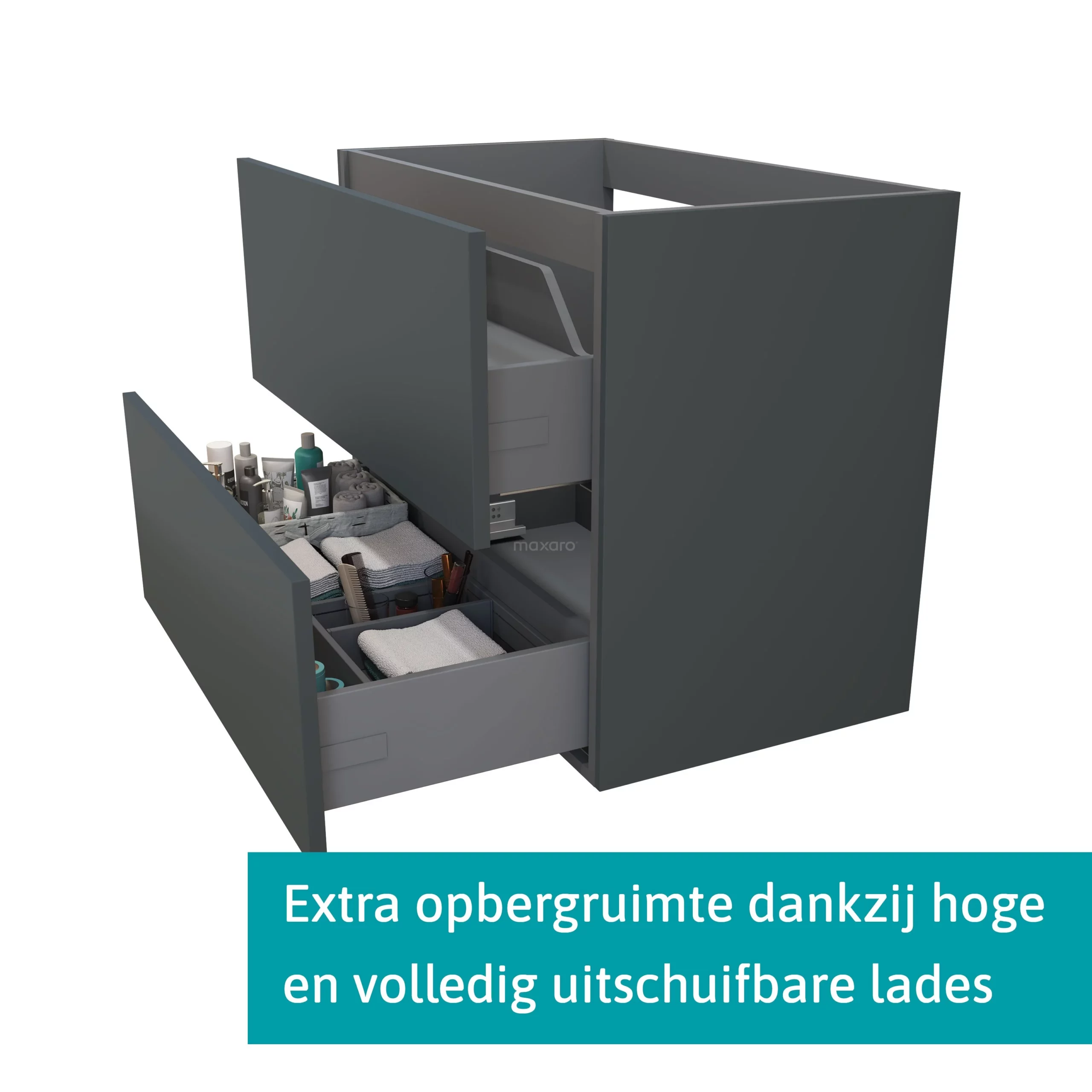 Modulo Plato Badkamermeubel Voor Waskom | 80 Cm Donkergrijs Vlak Front Donkergrijs Blad 2 Lades Onder Elkaar 2 Modulo Plato Badkamermeubel Voor Waskom | 80 Cm Donkergrijs Vlak Front Donkergrijs Blad 2 Lades Onder Elkaar - Afbeelding 2
