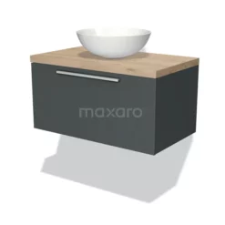 Modulo Plato Badkamermeubel Voor Waskom | 80 Cm Donkergrijs Vlak Front Lichtbruin Eiken Blad 1 Lade