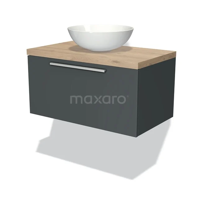 Modulo Plato Badkamermeubel Voor Waskom | 80 Cm Donkergrijs Vlak Front Lichtbruin Eiken Blad 1 Lade 1 Modulo Plato Badkamermeubel Voor Waskom | 80 Cm Donkergrijs Vlak Front Lichtbruin Eiken Blad 1 Lade