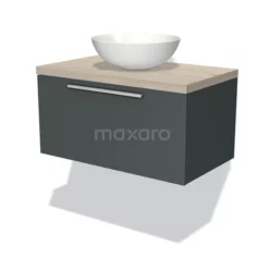 Modulo Plato Badkamermeubel Voor Waskom | 80 Cm Donkergrijs Vlak Front Lichtgrijs Eiken Blad 1 Lade