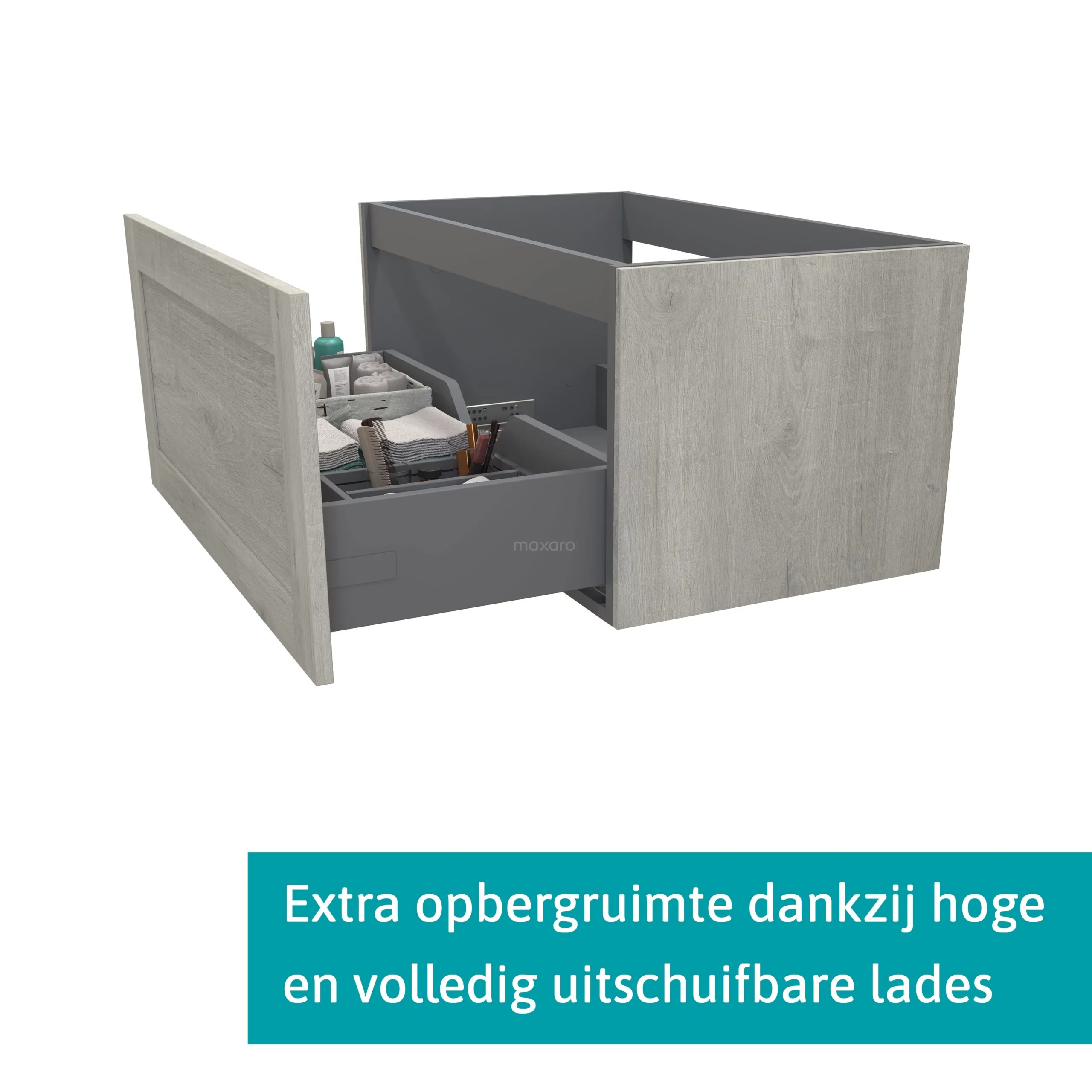 Modulo Plato Badkamermeubel Voor Waskom | 80 Cm Grijs Eiken Kader Front Donkergrijs Blad 1 Lade 2 Modulo Plato Badkamermeubel Voor Waskom | 80 Cm Grijs Eiken Kader Front Donkergrijs Blad 1 Lade - Afbeelding 2