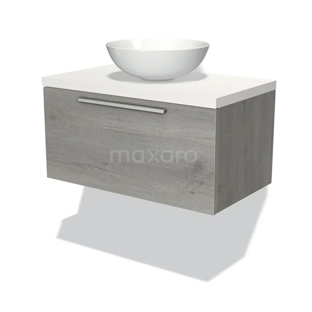 Modulo Plato Badkamermeubel Voor Waskom | 80 Cm Grijs Eiken Vlak Front Mat Wit Blad 1 Lade 1 Modulo Plato Badkamermeubel Voor Waskom | 80 Cm Grijs Eiken Vlak Front Mat Wit Blad 1 Lade