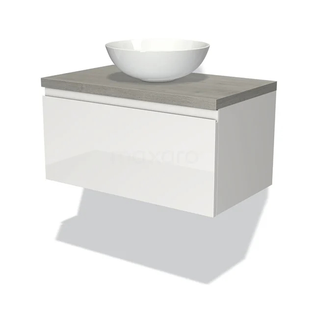 Modulo Plato Badkamermeubel Voor Waskom | 80 Cm Hoogglans Wit Greeploos Front Grijs Eiken Blad 1 Lade 1 Modulo Plato Badkamermeubel Voor Waskom | 80 Cm Hoogglans Wit Greeploos Front Grijs Eiken Blad 1 Lade
