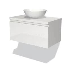 Modulo Plato Badkamermeubel Voor Waskom | 80 Cm Hoogglans Wit Greeploos Front Hoogglans Wit Blad 1 Lade