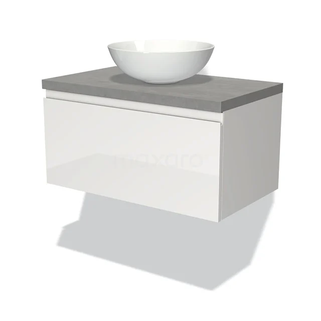 Modulo Plato Badkamermeubel Voor Waskom | 80 Cm Hoogglans Wit Greeploos Front Lichtgrijs Beton Blad 1 Lade 1 Modulo Plato Badkamermeubel Voor Waskom | 80 Cm Hoogglans Wit Greeploos Front Lichtgrijs Beton Blad 1 Lade