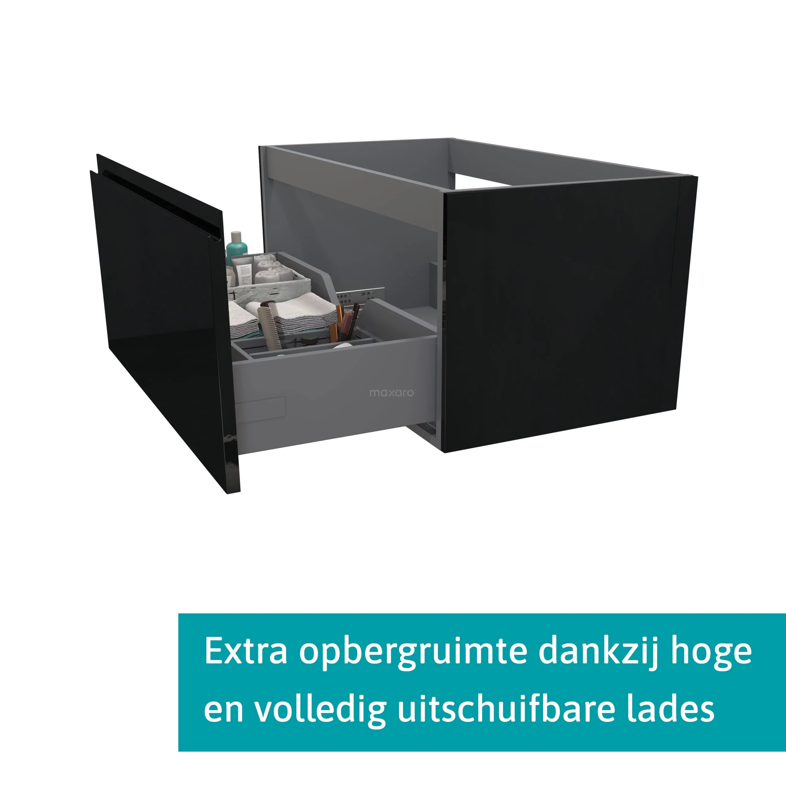 Modulo Plato Badkamermeubel Voor Waskom | 80 Cm Hoogglans Zwart Greeploos Front Middenbruin Eiken Blad 1 Lade 2 Modulo Plato Badkamermeubel Voor Waskom | 80 Cm Hoogglans Zwart Greeploos Front Middenbruin Eiken Blad 1 Lade - Afbeelding 2