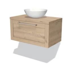 Modulo Plato Badkamermeubel Voor Waskom | 80 Cm Lichtbruin Eiken Kader Front Lichtbruin Eiken Blad 1 Lade