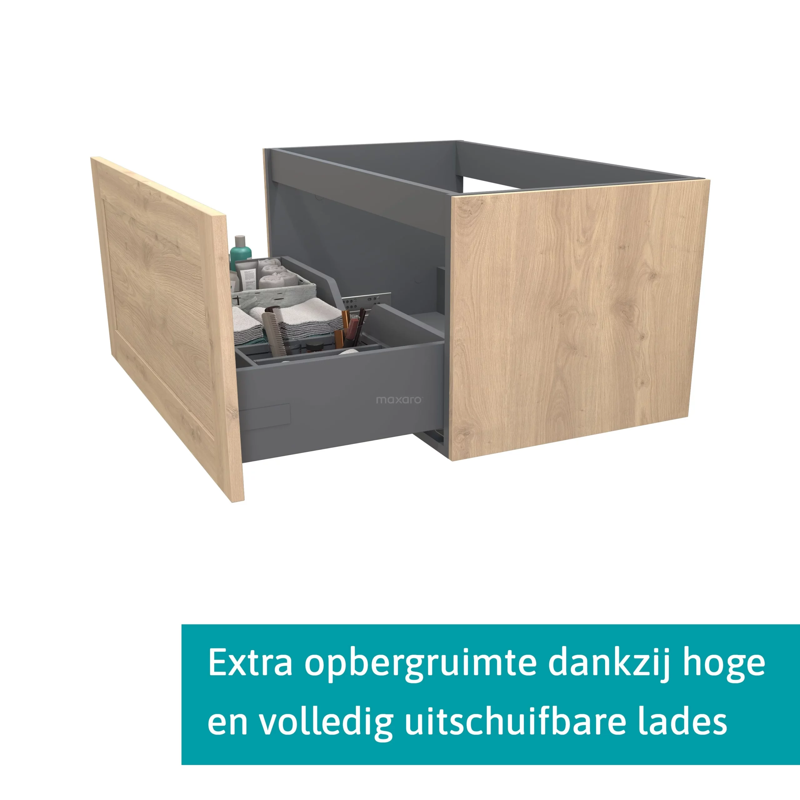 Modulo Plato Badkamermeubel Voor Waskom | 80 Cm Lichtbruin Eiken Kader Front Mat Zwart Blad 1 Lade 2 Modulo Plato Badkamermeubel Voor Waskom | 80 Cm Lichtbruin Eiken Kader Front Mat Zwart Blad 1 Lade - Afbeelding 2