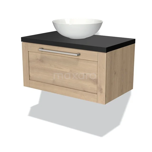 Modulo Plato Badkamermeubel Voor Waskom | 80 Cm Lichtbruin Eiken Kader Front Mat Zwart Blad 1 Lade 1 Modulo Plato Badkamermeubel Voor Waskom | 80 Cm Lichtbruin Eiken Kader Front Mat Zwart Blad 1 Lade