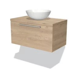 Modulo Plato Badkamermeubel Voor Waskom | 80 Cm Lichtbruin Eiken Vlak Front Lichtbruin Eiken Blad 1 Lade