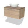 Modulo Plato Badkamermeubel Voor Waskom | 80 Cm Lichtbruin Eiken Vlak Front Middenbruin Eiken Blad 1 Lade