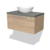 Modulo Plato Badkamermeubel Voor Waskom | 80 Cm Lichtbruin Eiken Vlak Front Middengrijs Blad 1 Lade